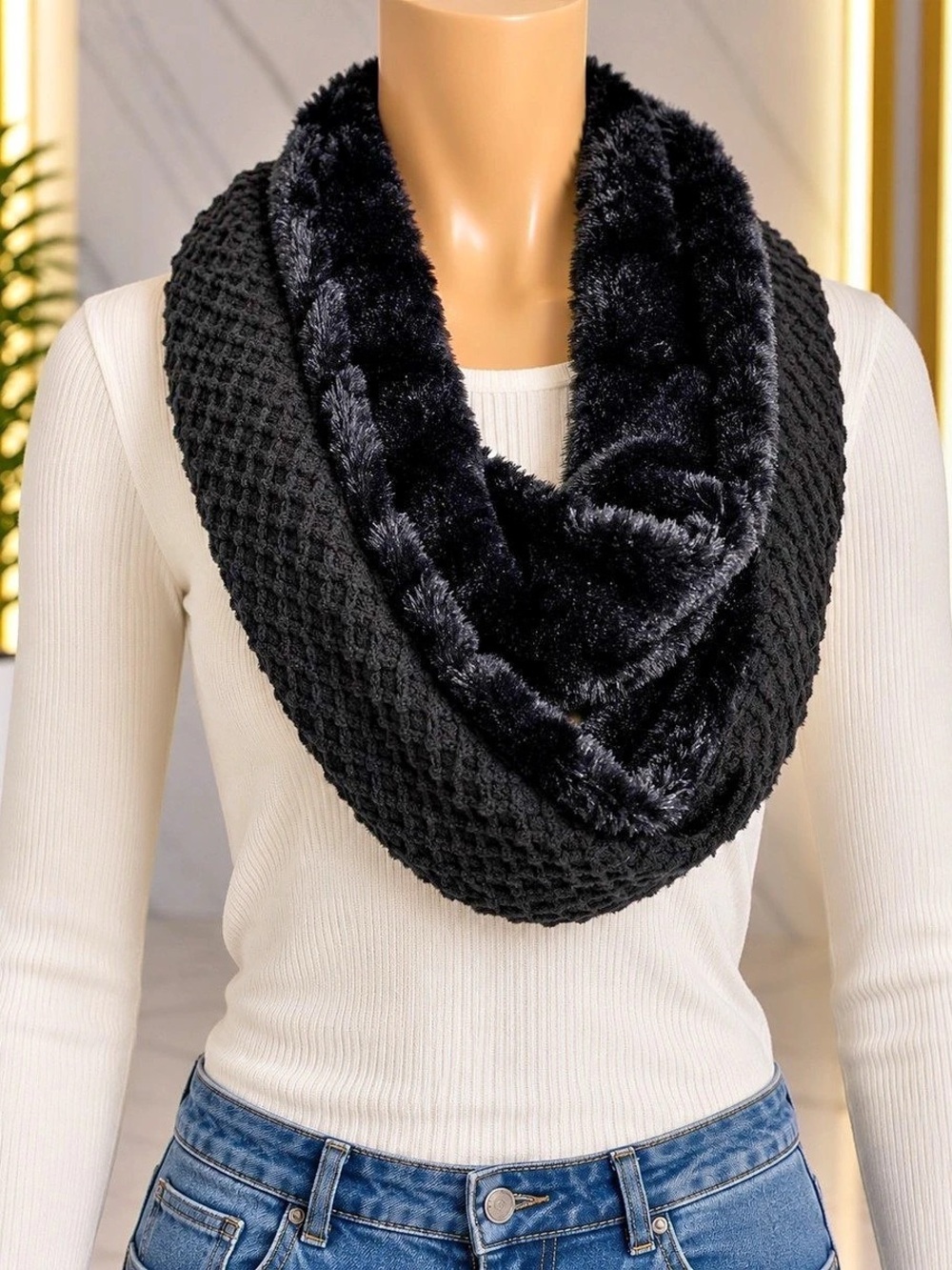 Black Faux Fur Infinity Scarf
